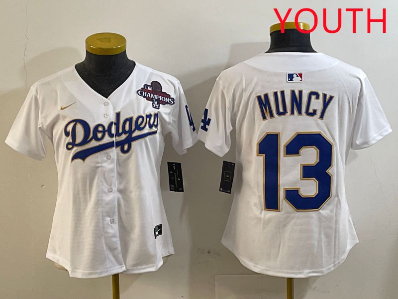 Youth Los Angeles Dodgers #13 Muncy White Gold Game 2025 Nike MLB Jersey style 6->youth mlb jersey->Youth Jersey